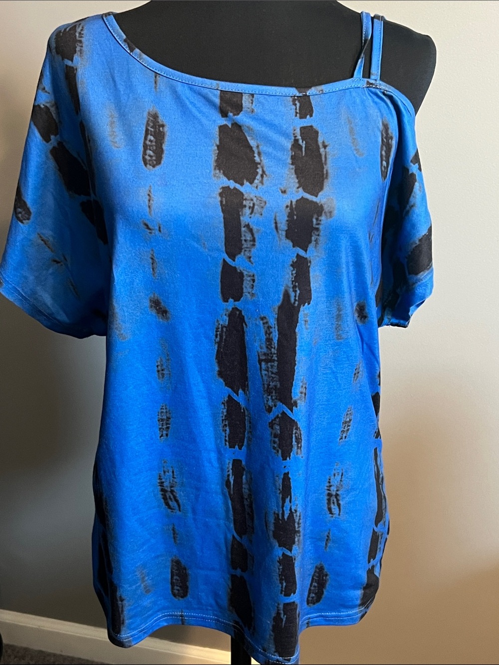 Blue One-Shoulder Print Women's Top SZ S